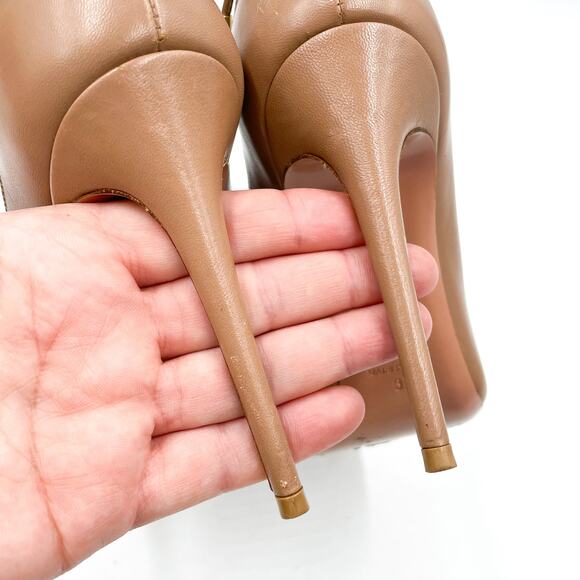 Aquazzura Christy Pumps Tan Leather Heels Curvy Lace Up Pointed Toe Sz 37 / 7 US - Picture 8 of 11